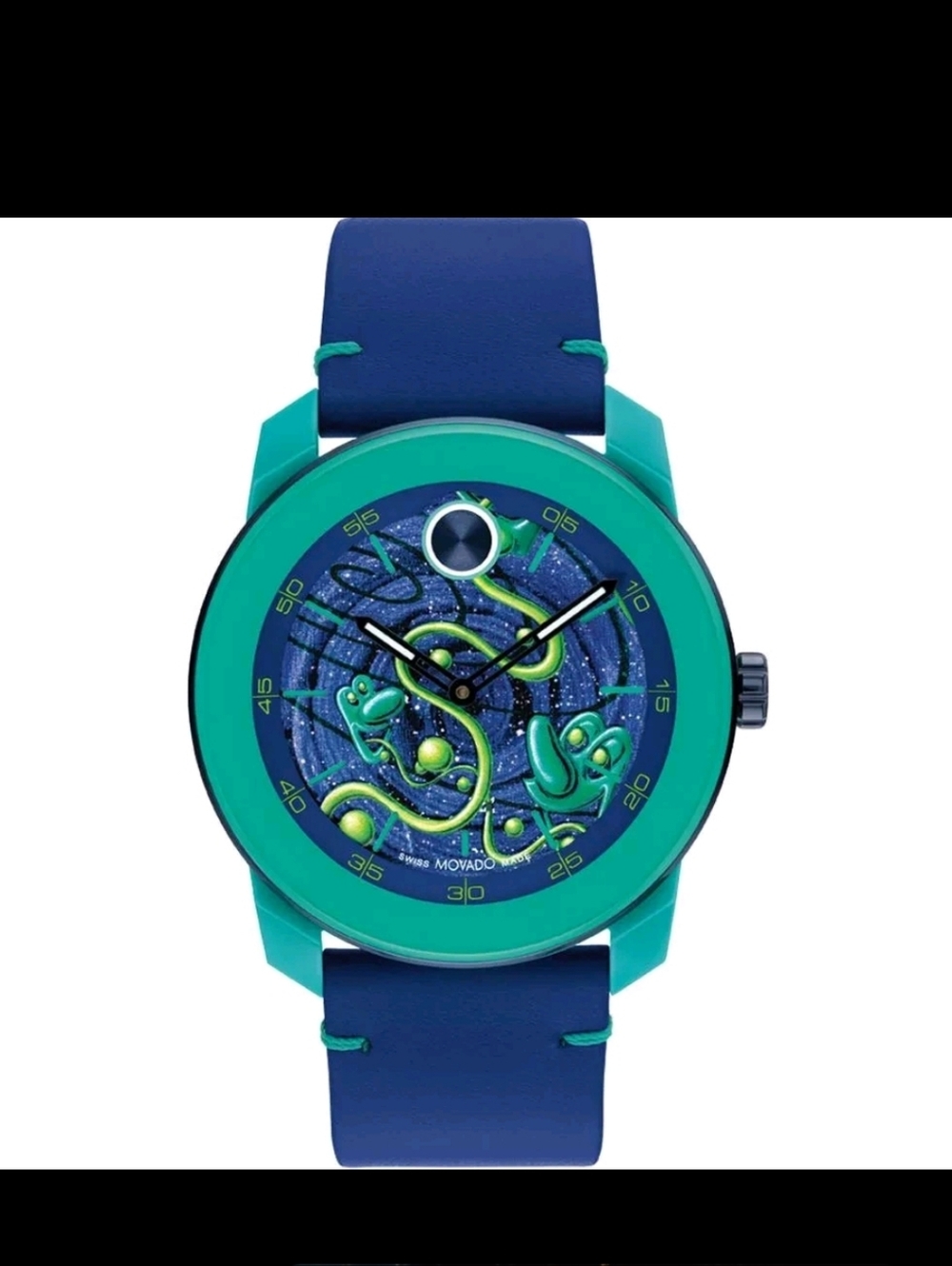 Kenny Scharf Movado Teal Green & Navy Blue Artist Edition Watch